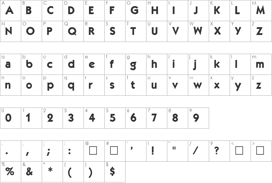 Elegance104 font character map preview