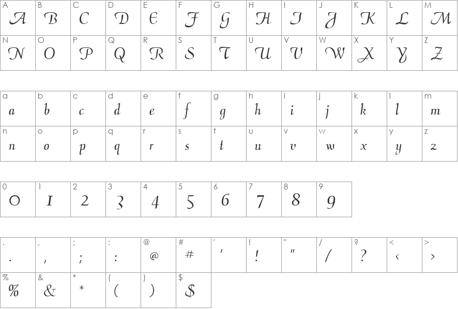 ElegansScriptSSK font character map preview