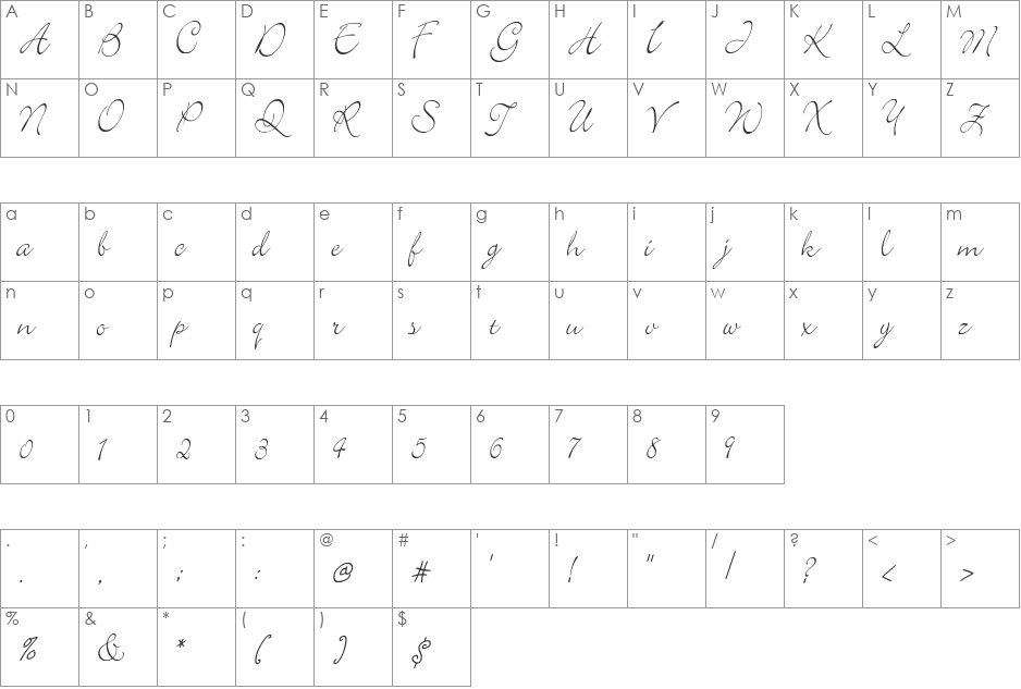 Elegant font character map preview