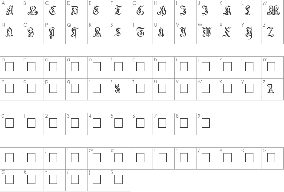 Elegant Capitals font character map preview