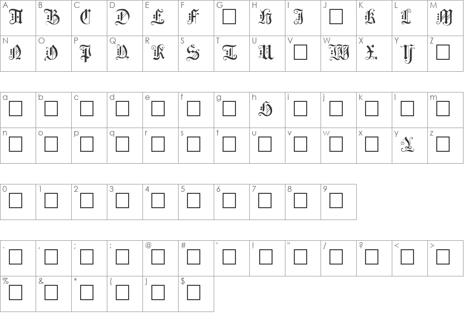 Elegant Capitals II font character map preview