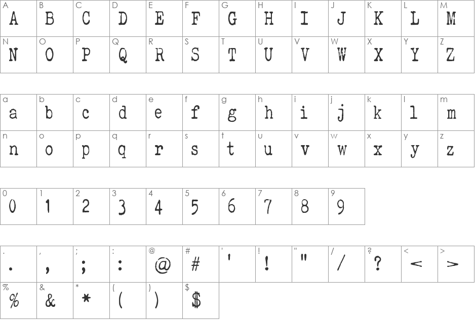 ELEGANT TYPEWRITER font character map preview