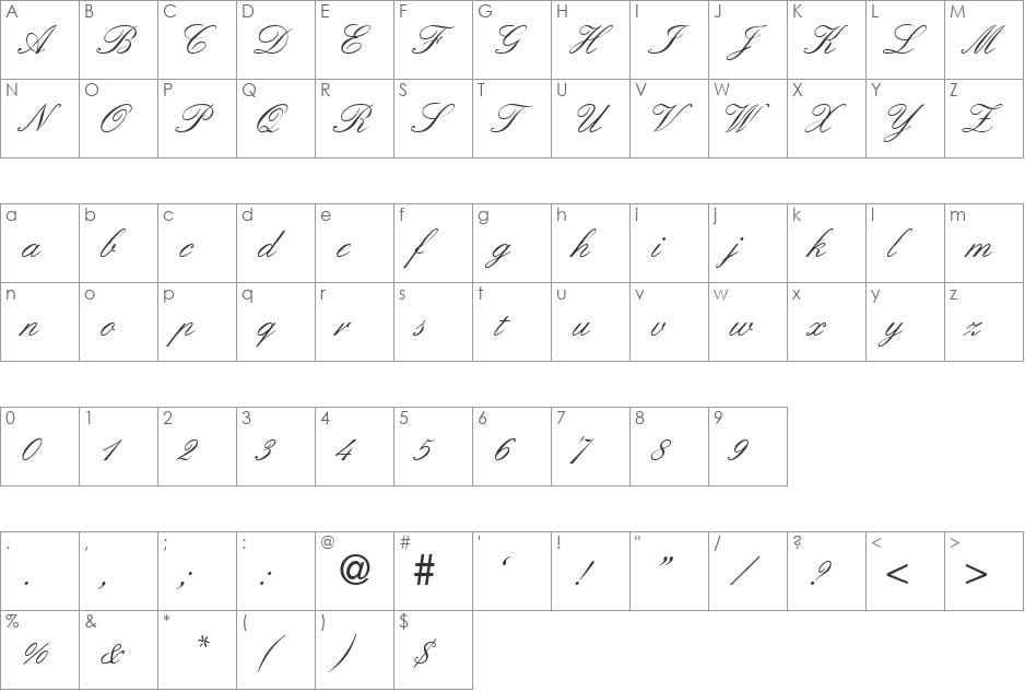 ElegantHandOne DB font character map preview