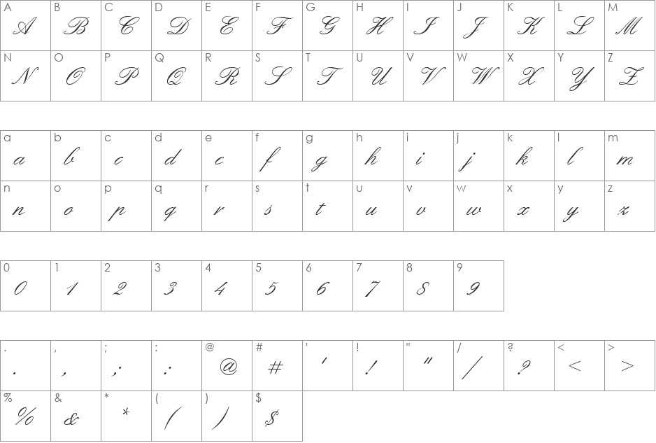 ElegantScript font character map preview