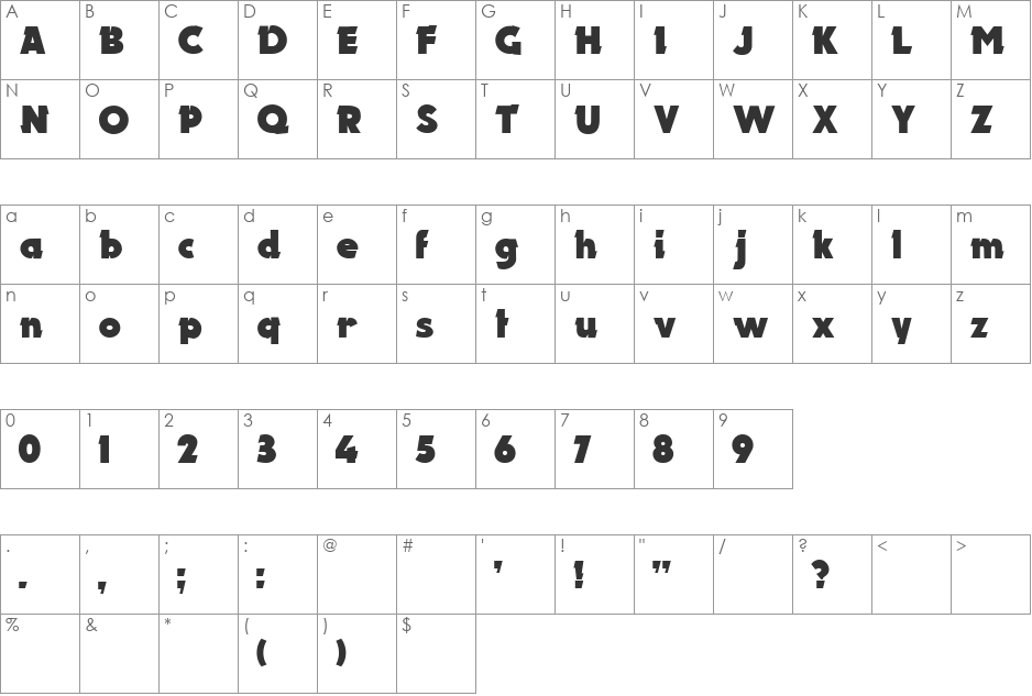 Elektron font character map preview