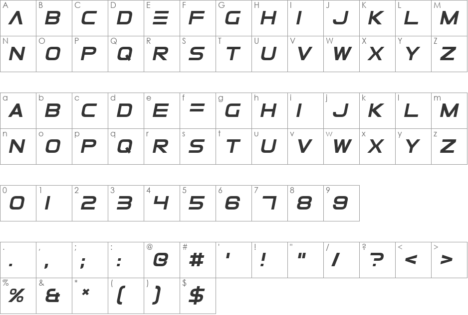 ElementalEnd font character map preview