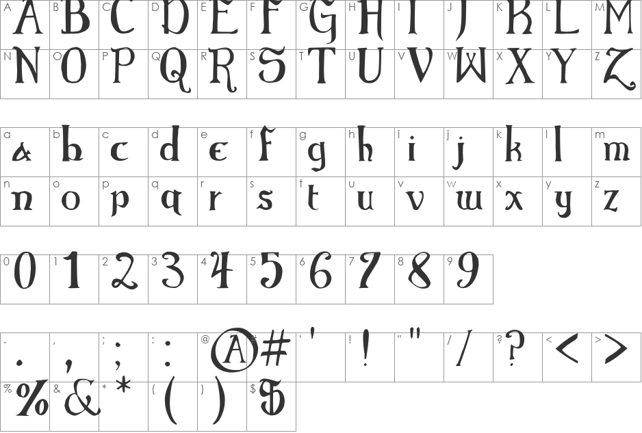 Elementary Gothic font character map preview