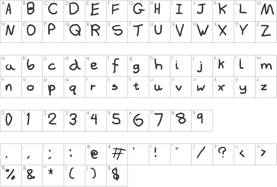 Elephant Downtime font character map preview