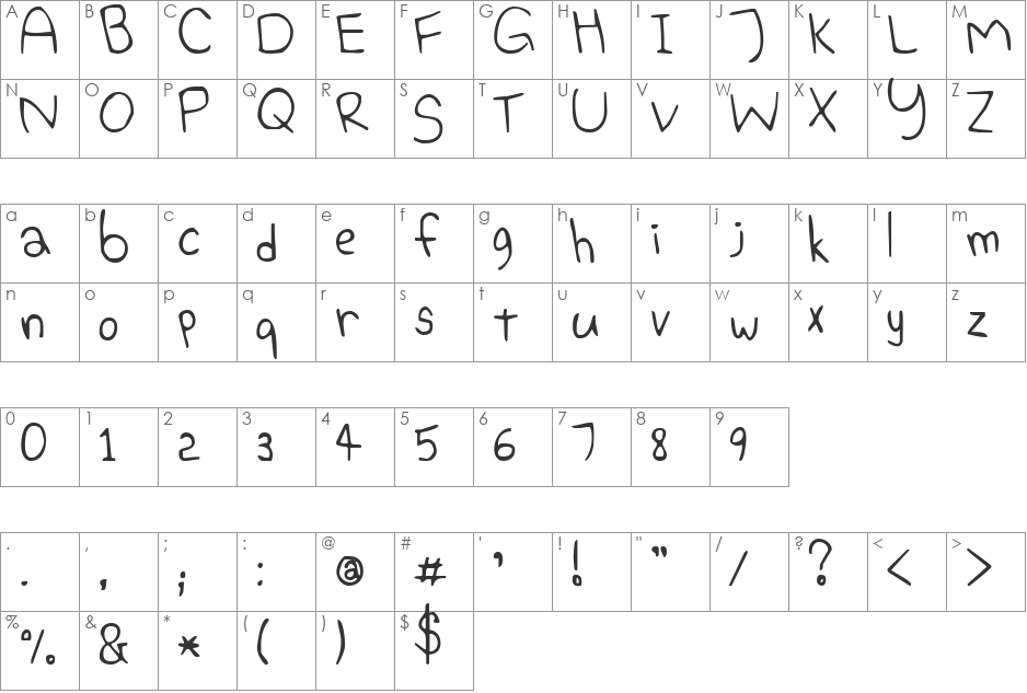 Elephant Hiccups font character map preview