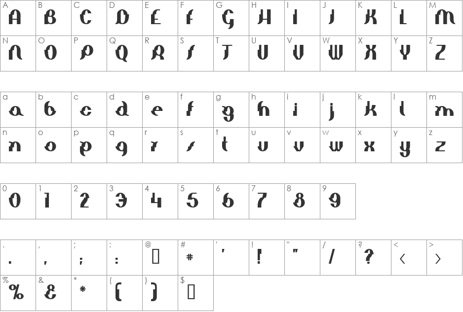Elephant man font character map preview