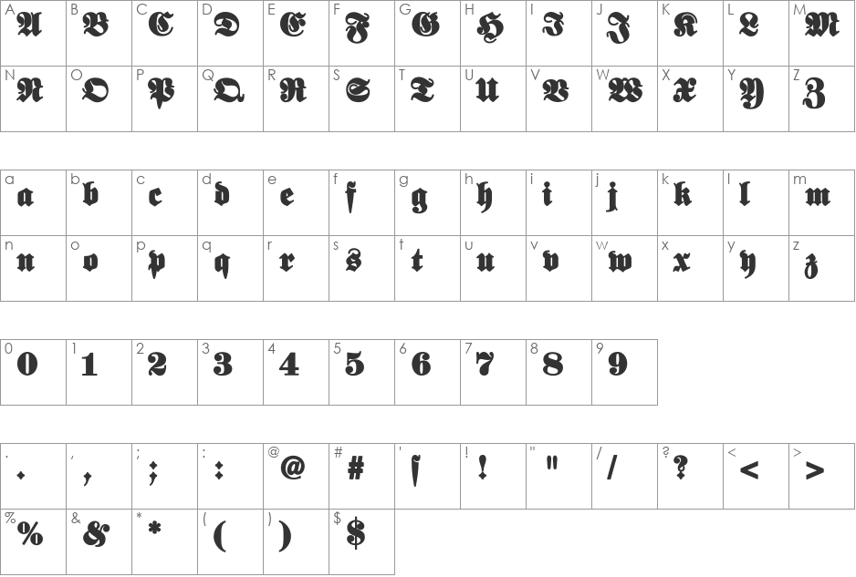 ElephantaBlack font character map preview
