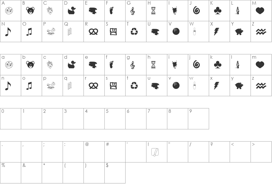 Elephants and Bears  font character map preview