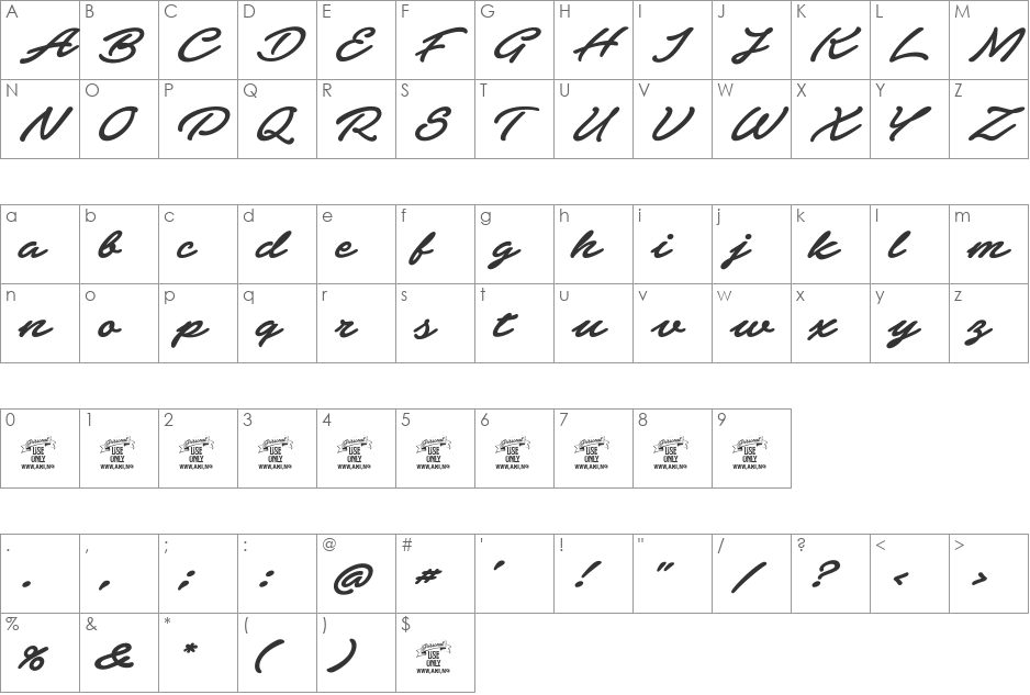Elevate PERSONAL USE ONLY font character map preview