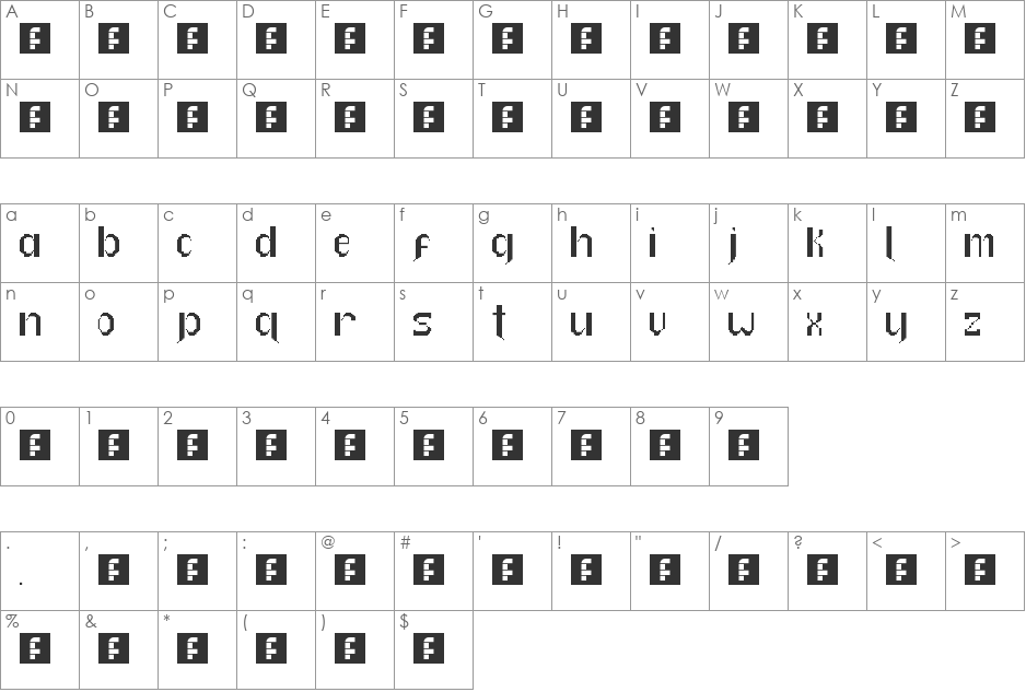 elevated font character map preview