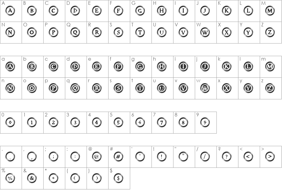 Elevator Buttons Two font character map preview