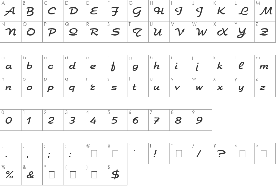 Elfring-Elite font character map preview