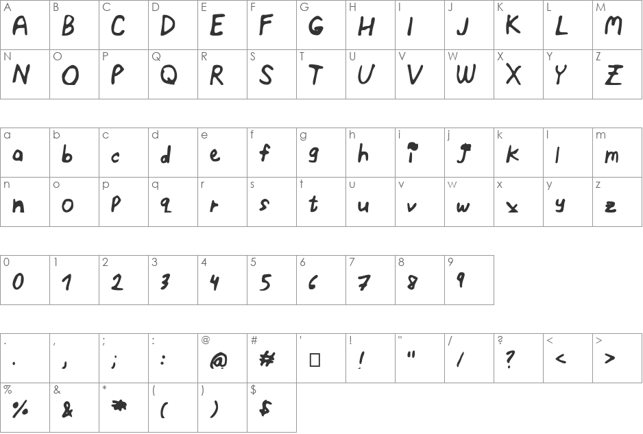 ELF_Emma_and_the_Tiny_Spider font character map preview