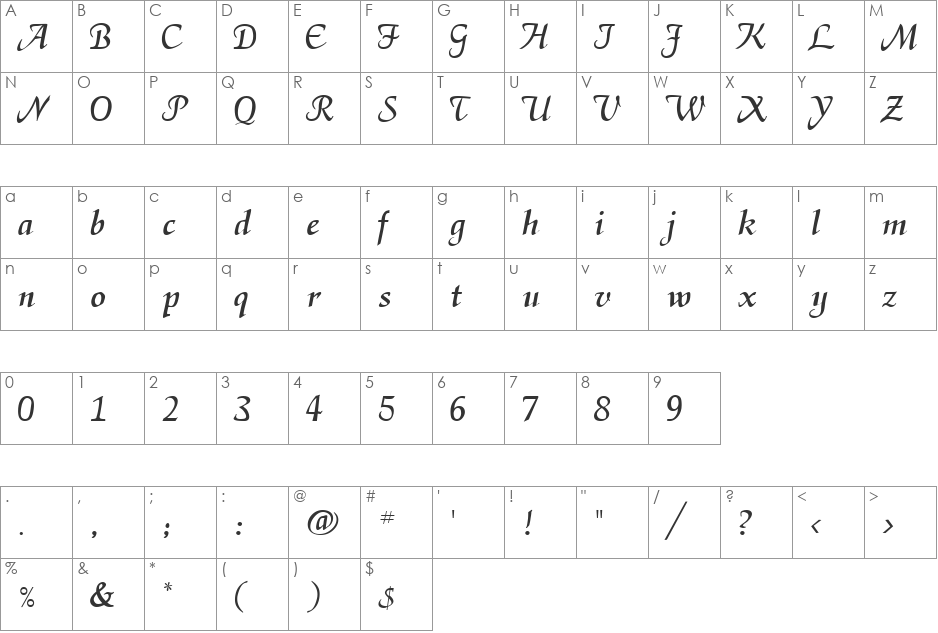 ElGarem Becker font character map preview
