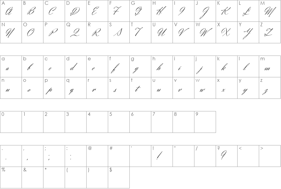 Eliensee font character map preview