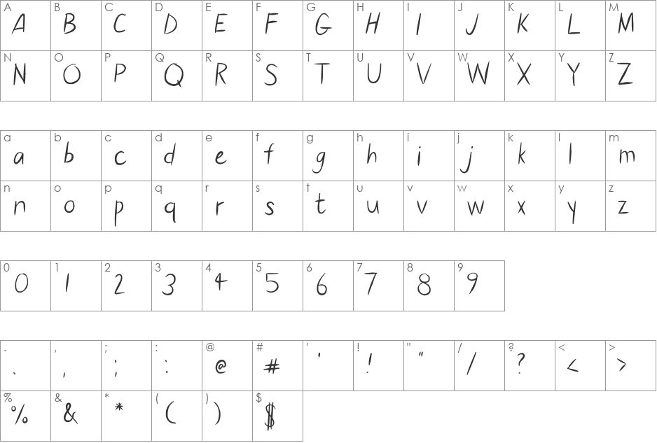 Elisana font character map preview