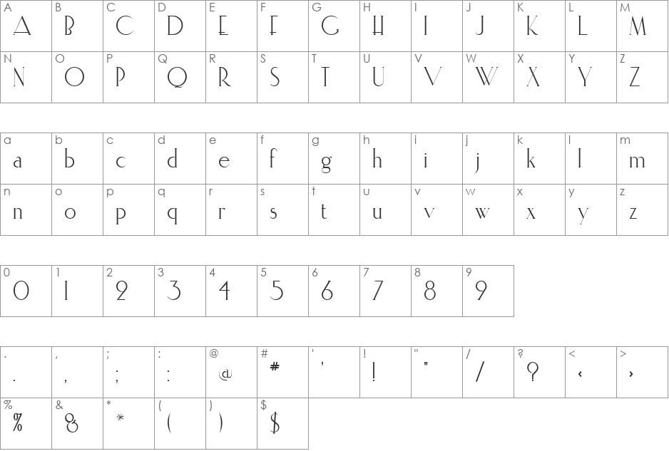 Elisia font character map preview