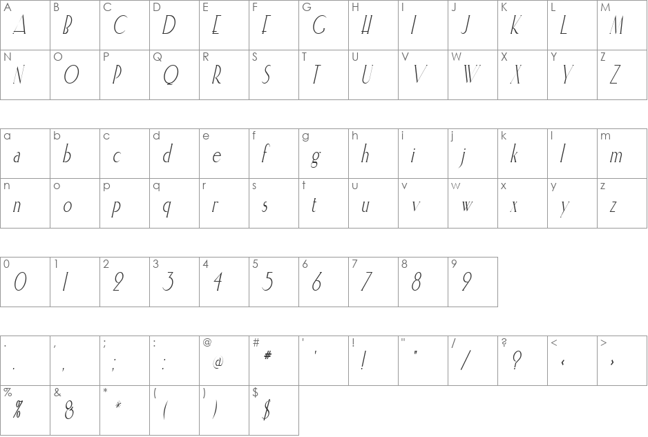 ElisiaCondensed font character map preview