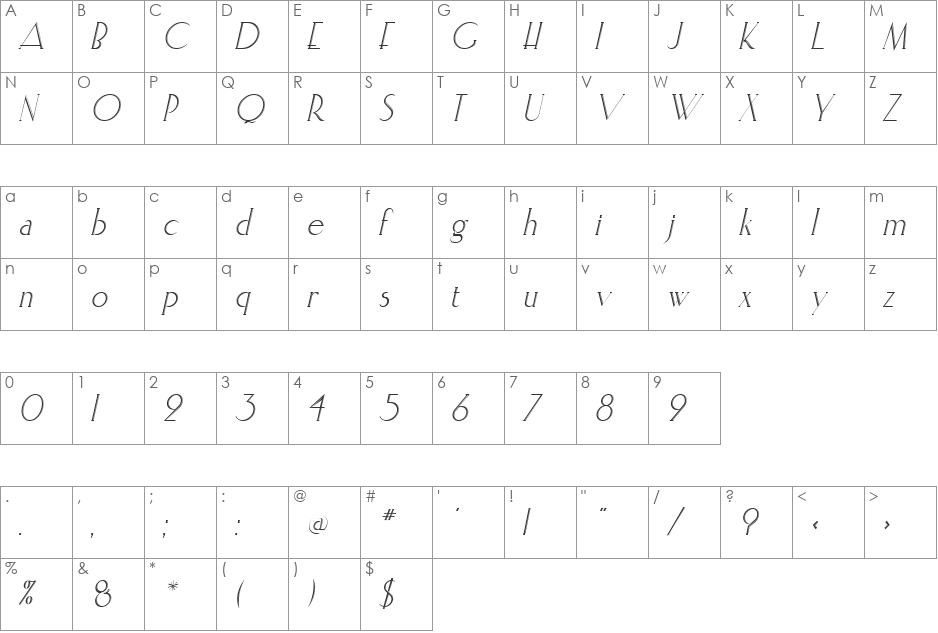 ElisiaInline font character map preview