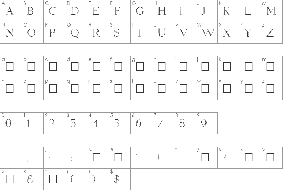 ElizabethAnn font character map preview