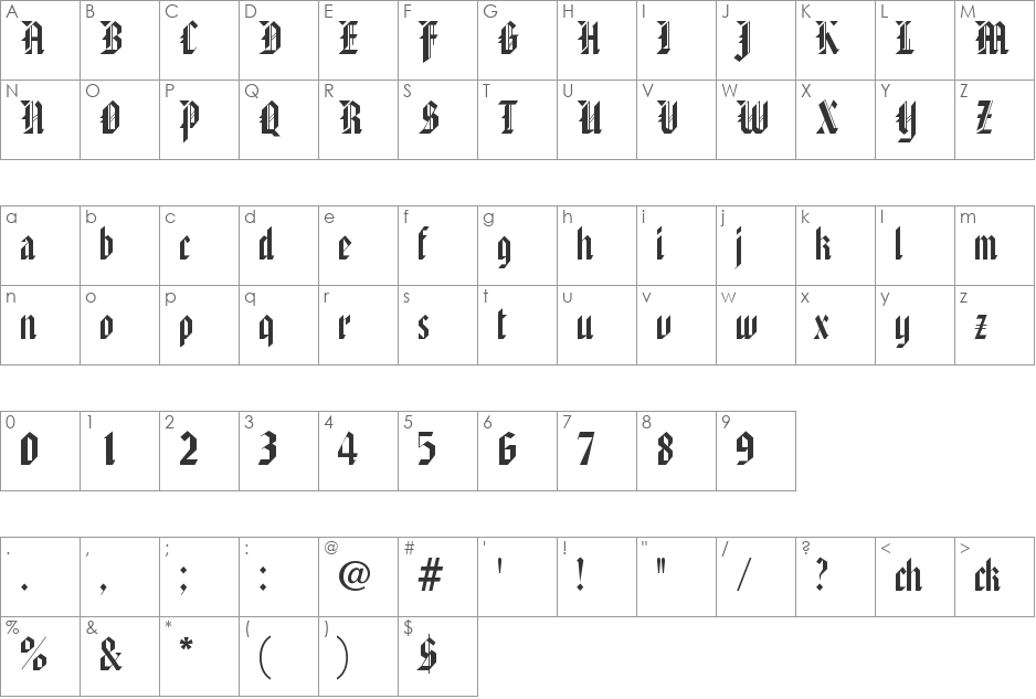 American Text font character map preview