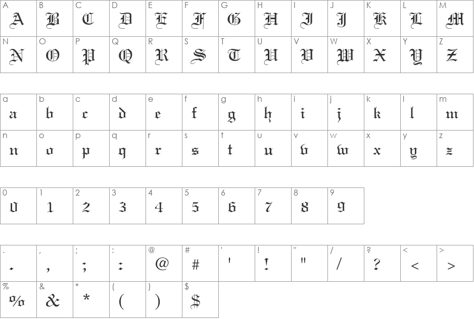 Elliott font character map preview