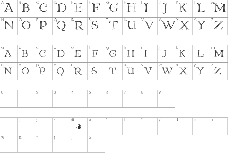 Elliottland J font character map preview