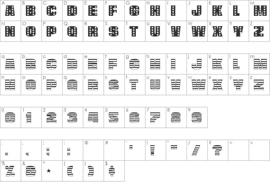 Americana font character map preview