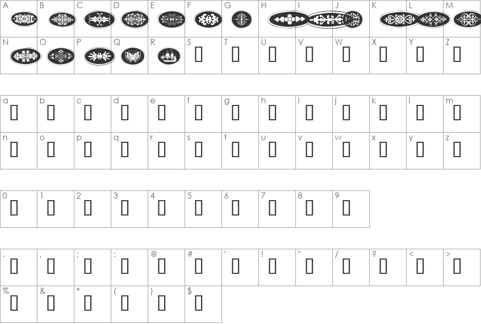 Ellipses font character map preview