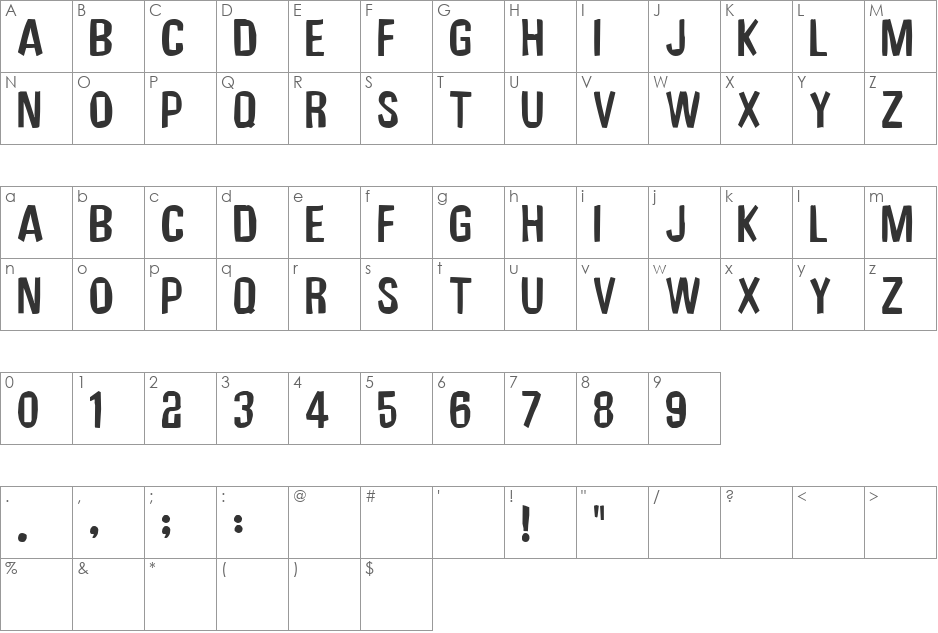 ElloneAllone font character map preview