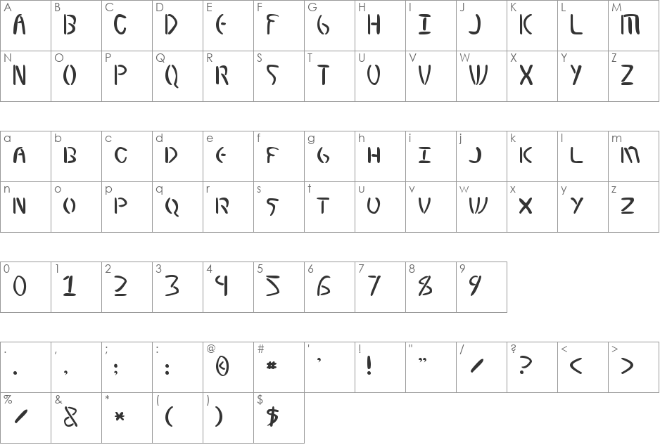 Elminster font character map preview