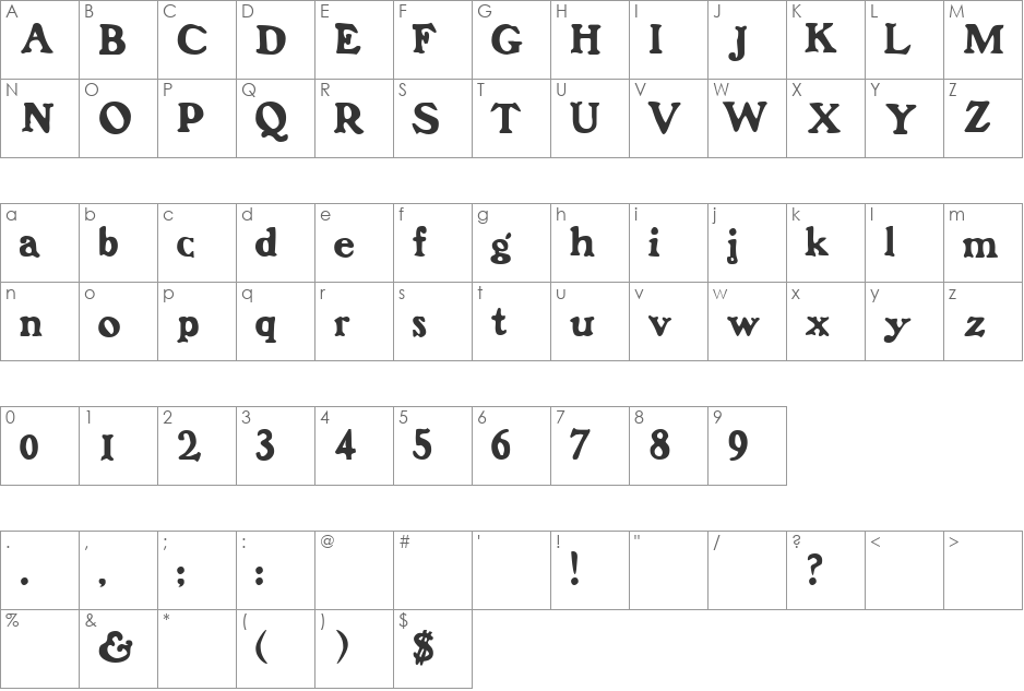 Eluthera font character map preview
