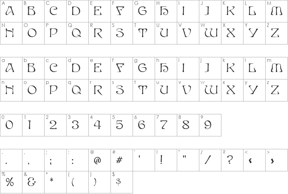 Elves font character map preview
