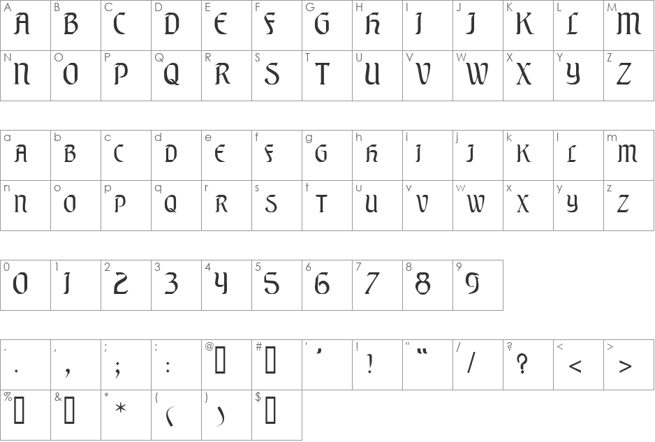 Elysian font character map preview