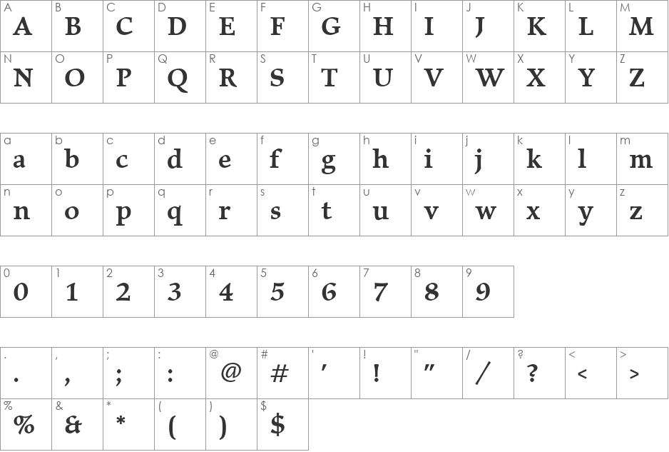 Elysium Medium font character map preview