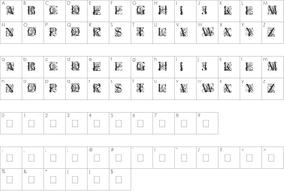 Elzevier Caps font character map preview