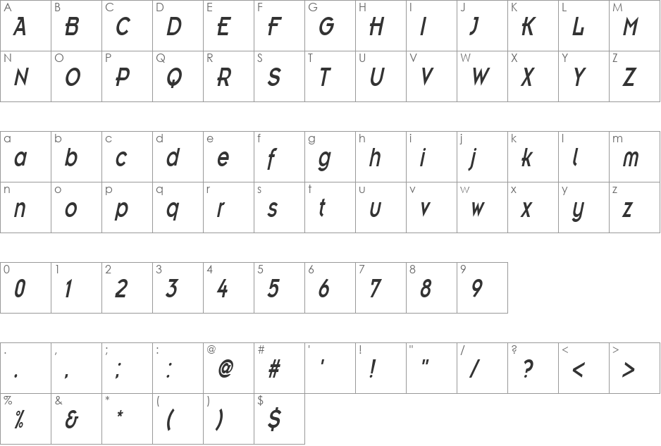 EmblemCondensed font character map preview