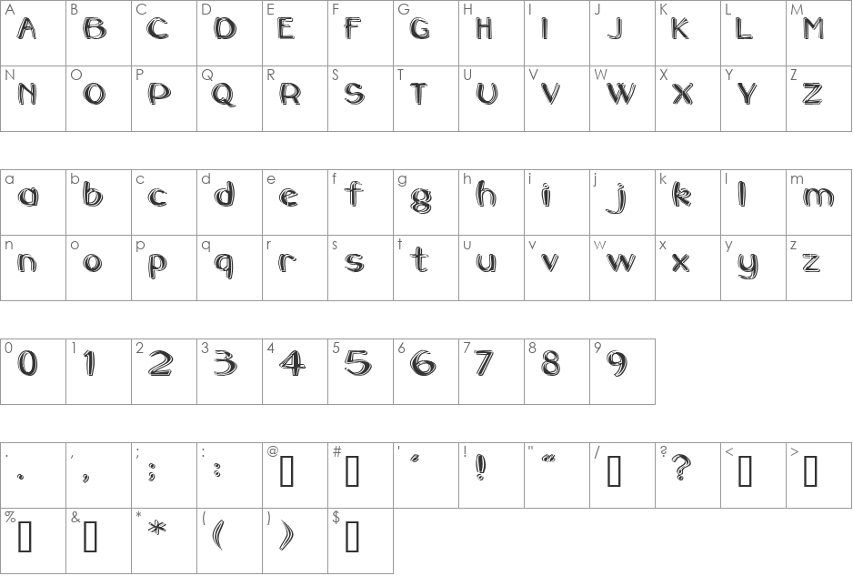 EMBOSER font character map preview