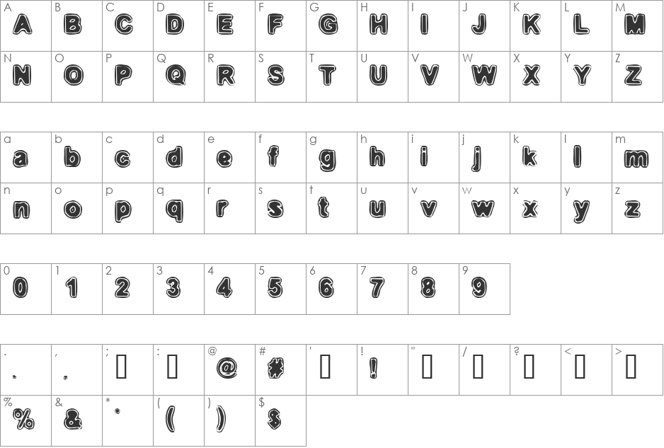 EmbryonicInside font character map preview