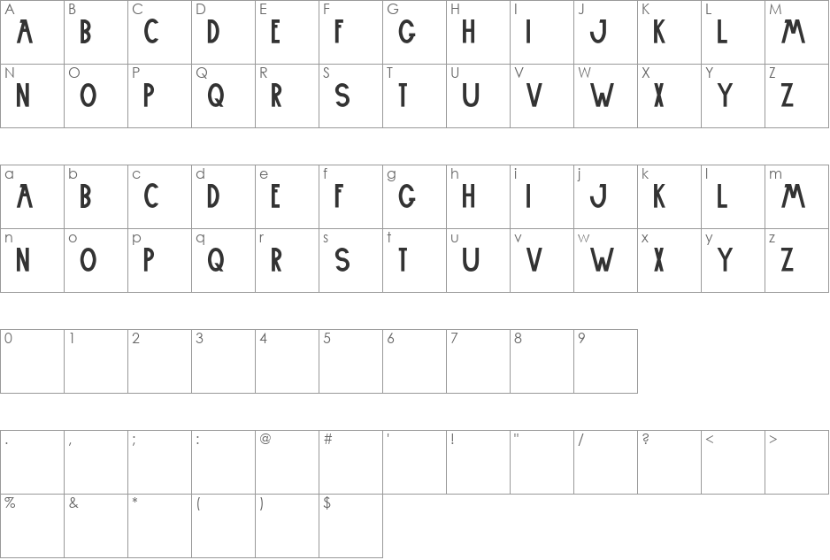 Embxz font character map preview