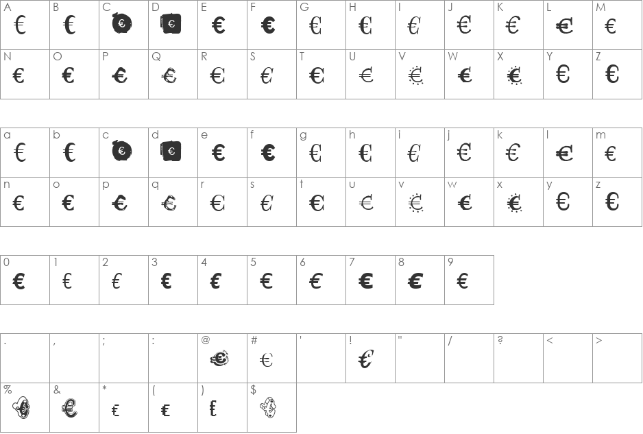 EmigreEuro font character map preview