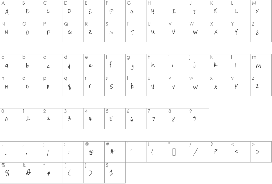 EmileeHandwriting font character map preview