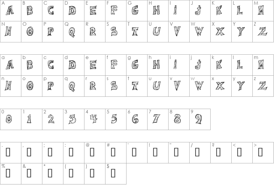 Emilie font character map preview