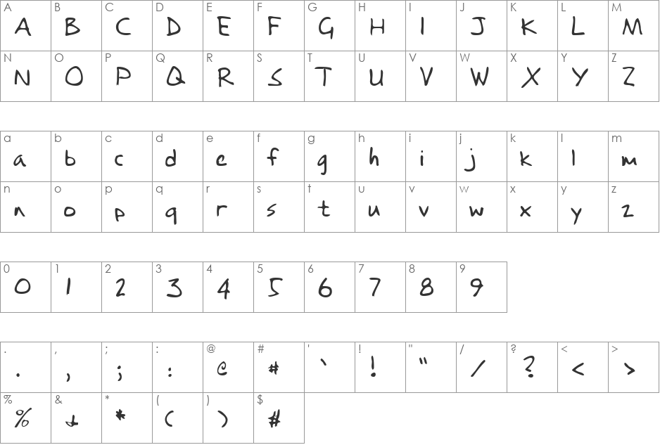 EmilysHand font character map preview
