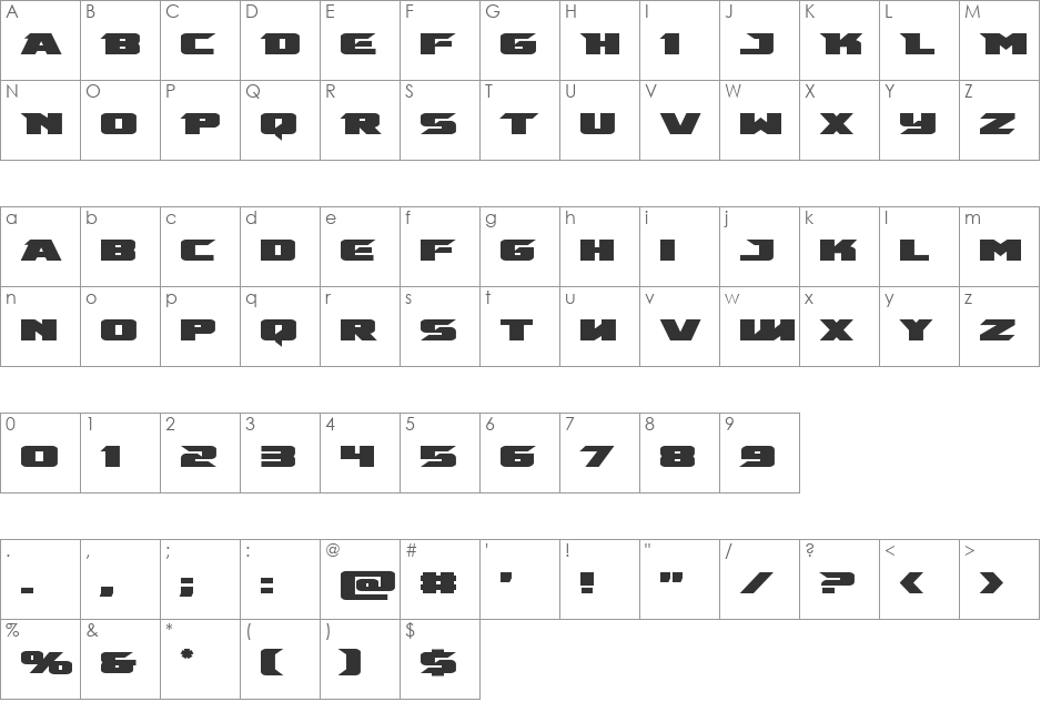 Emissary font character map preview