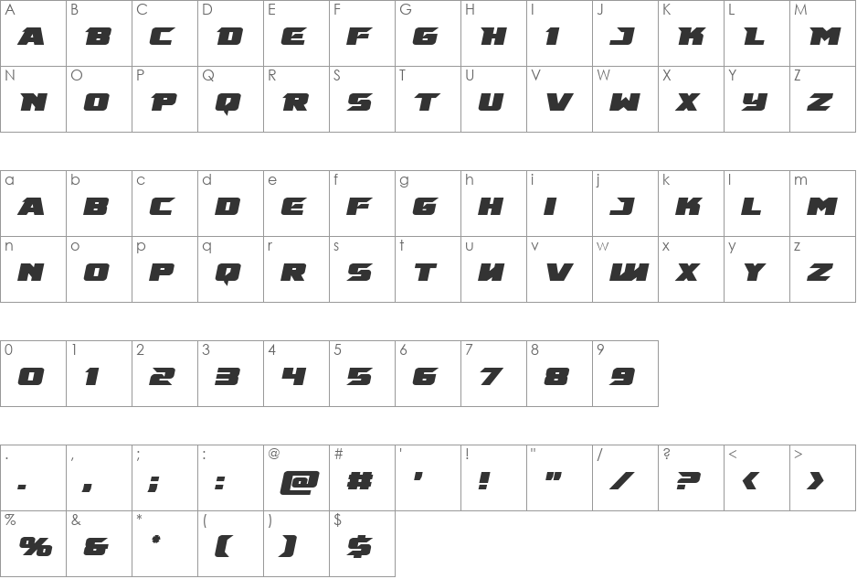 Emissary Condensed font character map preview